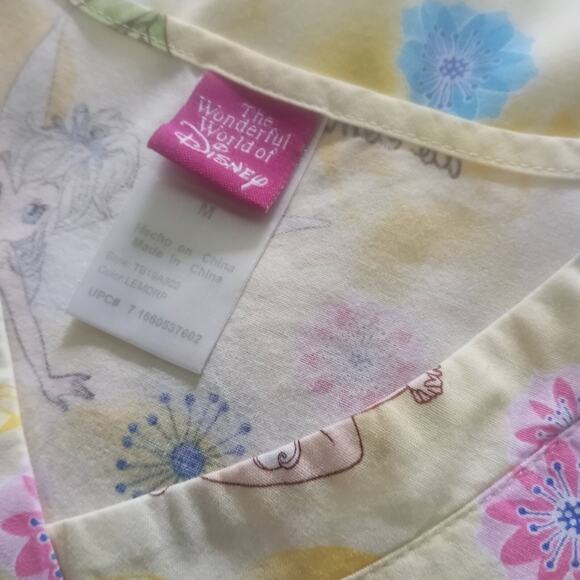 DISNEY Tinkerbell Scrubs Top Dreams Do Come True Yellow Cotton Medical V Neck M - Picture 4 of 5